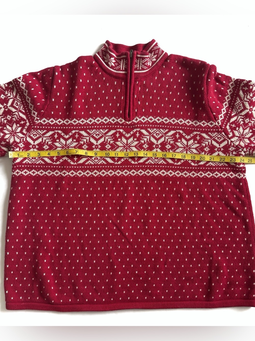 Vintage Lands End Nordic Ski Sweater Womens XL Red 1/4 Zip Snowflakes Fair Isle - Picture 8 of 11